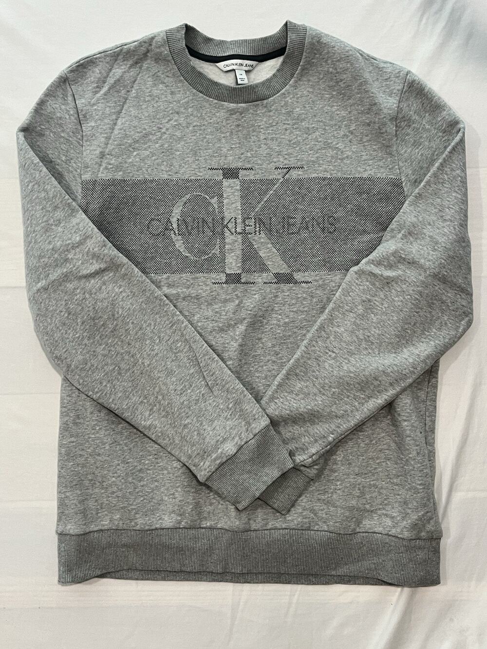 Calvin Klein Jeans Mens Large Gray CK Logo Crewneck Sweatshirt Fleece Pullover